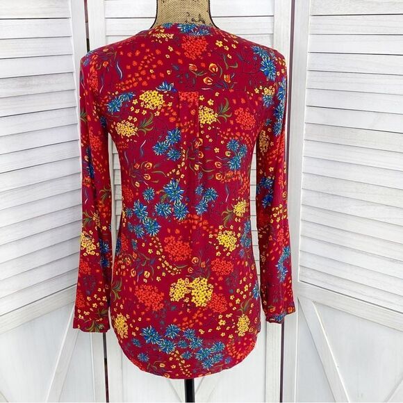 Maeve by Anthropologie Floral Pintuck Pleat Shirt Red XS - Picture 6 of 16
